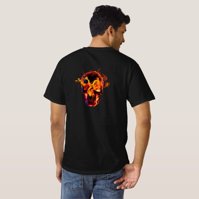 Retro Dead Burning skeleton Skull in Fire  T-Shirt (Back Full)
