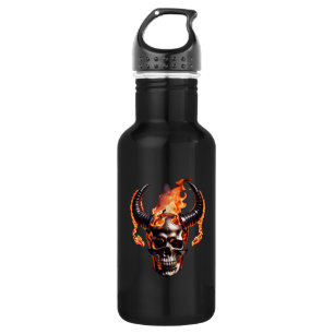  Retro Dead Burning Skull with horn in Fire  532 Ml Water Bottle