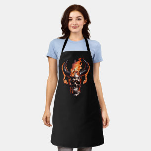 Retro Dead Burning Skull with horn in Fire Apron