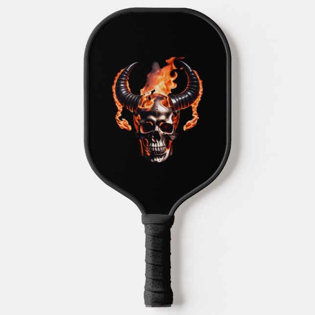  Retro Dead Burning Skull with horn in Fire  Pickleball Paddle (Front)