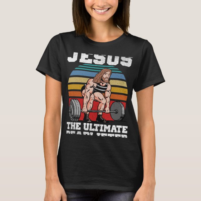 Retro Deadlift Jesus Christian Weightlifting Worko T-Shirt (Front)