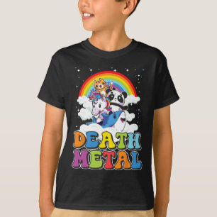 Retro Death Metal Cat Rainbow Unicorn Funny Heavy  T-Shirt