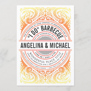 Retro Deco I Do BBQ Invitations Grill Fire   White