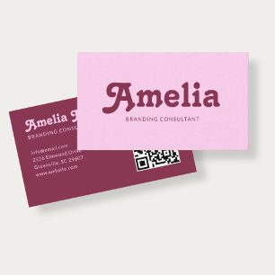 Retro Decorative Minimalist Pink Business Card