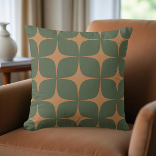 Retro Deep Green & Terracotta Mid Century Modern  Cushion