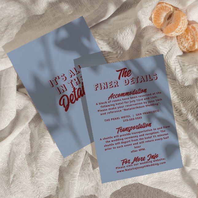 Retro Deep Red Blue Funky Modern Wedding Details   Enclosure Card (Creator Uploaded)