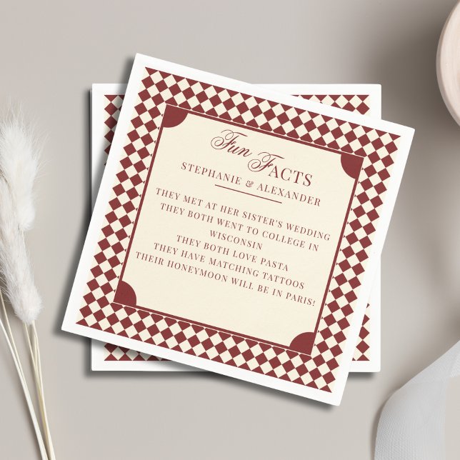 Retro Deep Red & Ivory Fun Facts Old Money Wedding Napkin (Creator Uploaded)