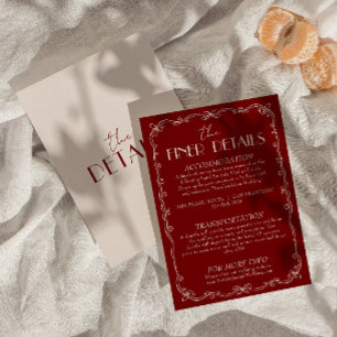 Retro Deep Red Ivory Old Money Wedding Details  Enclosure Card