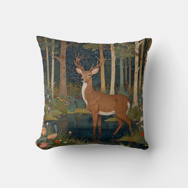 Retro deer art boho woodland forest greenery  cushion (Front)