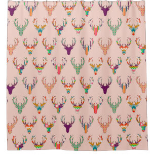 retro deer head blush shower curtain