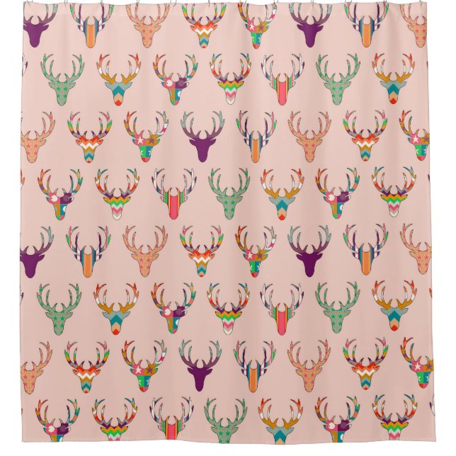 retro deer head blush shower curtain (Front)