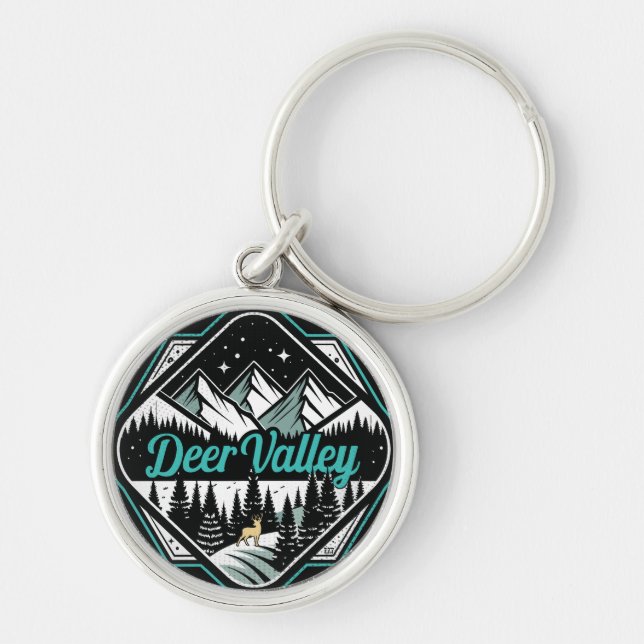 Retro Deer Valley Ski Key Ring (Front)