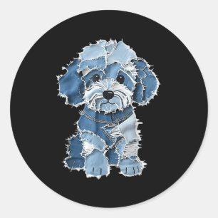 Retro Denim Dog Patch, Funny Shabby Blue Jean Pupp Classic Round Sticker