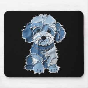 Retro Denim Dog Patch, Funny Shabby Blue Jean Pupp Mouse Pad