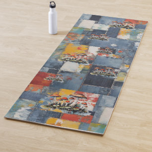 Retro Denim Patchwork with Mushrooms Yoga Mat