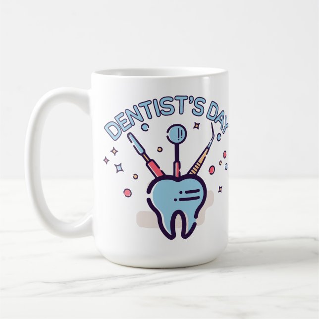 Retro Dentist’s Day, tooth and dental tools Coffee Mug (Left)