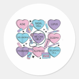 Retro Dermatology Valentines Day Heart Candy Derma Classic Round Sticker