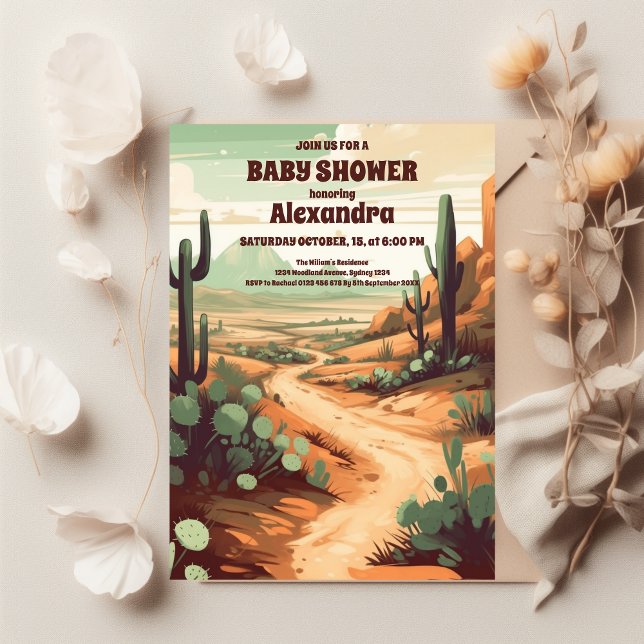 Retro Desert Cactus Baby Shower Invitation (Creator Uploaded)