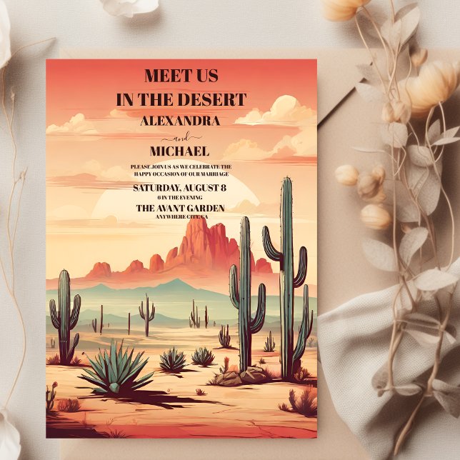 Retro Desert Cactus Illustrated Wedding Invitation (Creator Uploaded)