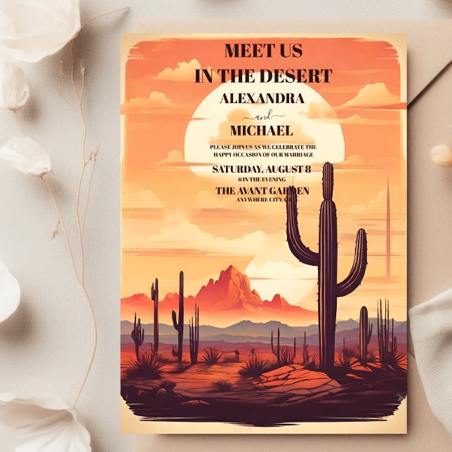 Retro Desert Cactus Illustrated Wedding Invitation (Creator Uploaded)