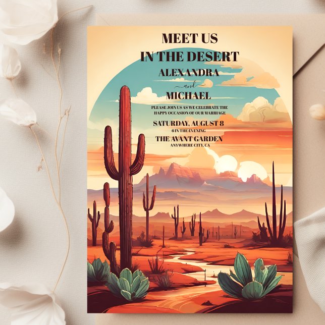 Retro Desert Cactus Landscape Wedding Invitation (Creator Uploaded)
