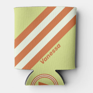 Retro Desert Cactus Stripes with Name Can Cooler