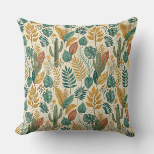 Retro Desert Cactus & Tropical Foliage Design Art Cushion