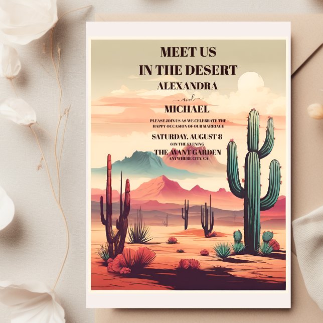 Retro Desert Cactus Wedding Invitation (Creator Uploaded)