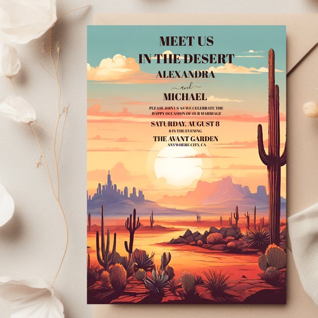 Retro Desert Cactus Wedding Invitation (Creator Uploaded)