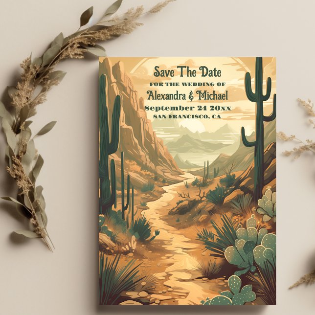 Retro Desert Cactus Wedding Save The Date (Creator Uploaded)