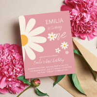Retro desert daisy 1st birthday budget invitation