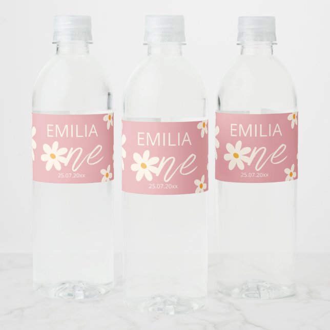 Retro desert daisy 1st birthday personalised water bottle label (Bottles)