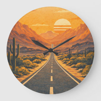 Retro Desert Highway Sunset Landscape Clock