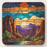 Retro desert scene Sedona mountains stainglass art Coaster<br><div class="desc">Elegant retro desert Sedona mountain range - artistic views of Cathedral Rock,  Bell Rock,  and Courthouse Butte.</div>