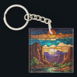 Retro desert scene Sedona mountains stainglass art Key Ring<br><div class="desc">Elegant retro desert Sedona mountain range - artistic views of Cathedral Rock,  Bell Rock,  and Courthouse Butte.</div>