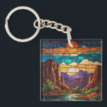 Retro desert scene Sedona mountains stainglass art Key Ring<br><div class="desc">Elegant retro desert Sedona mountain range - artistic views of Cathedral Rock,  Bell Rock,  and Courthouse Butte.</div>
