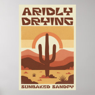 Retro Desert Scene with Cactus Poster