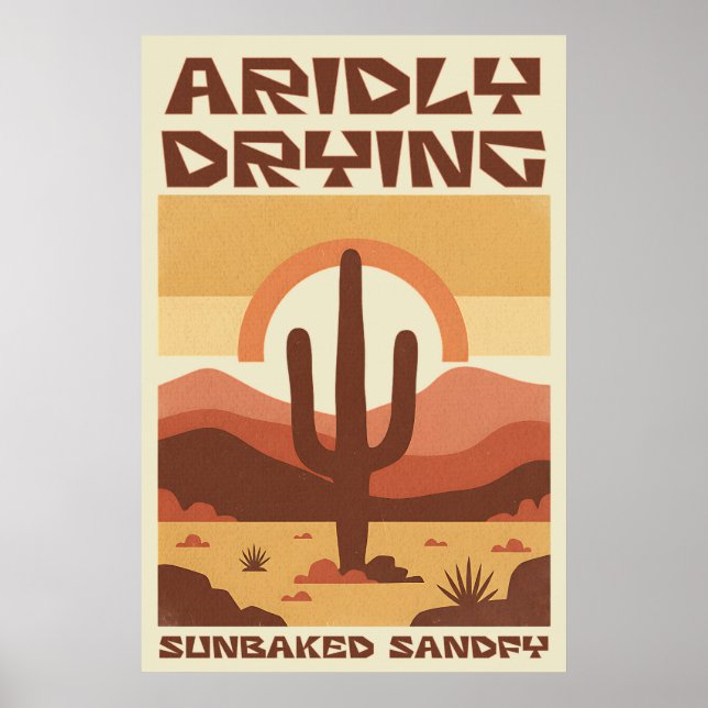 Retro Desert Scene with Cactus Poster (Front)