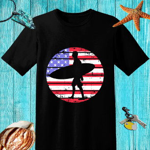Retro design Surfer with a board and USA flag T-Shirt