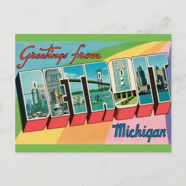 Retro Detroit Michigan Greeting Postcard (Front)