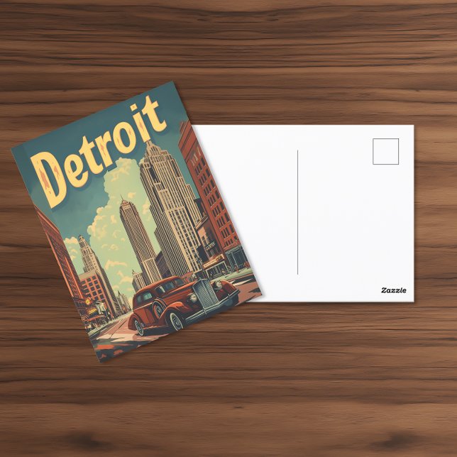 Retro Detroit Michigan Travel Poster Postcard (Creator Uploaded)