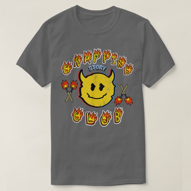 Retro Devil Face Sticker Spooky Campfire Club Flam T-Shirt (Design Front)
