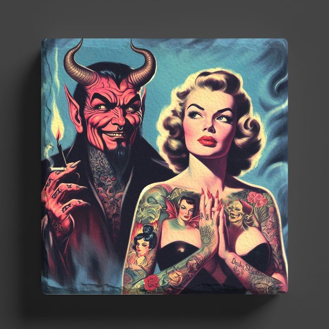 Retro Devilish Tattooed Pin-up Stone Coaster (Creator Uploaded)