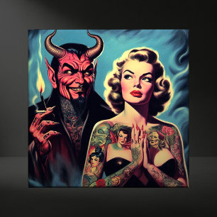 Retro Devilish Tattooed Pin-up Tile