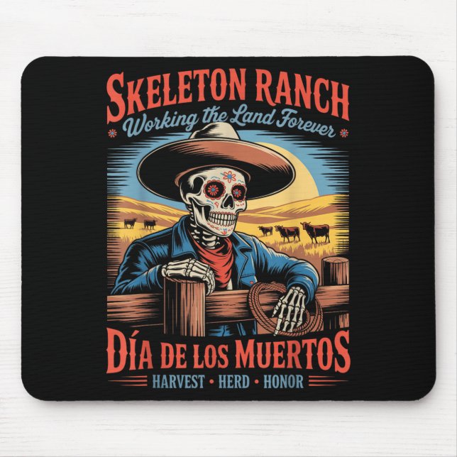 Retro Día De Los Muertos Cowboy Farmer Mouse Pad (Front)