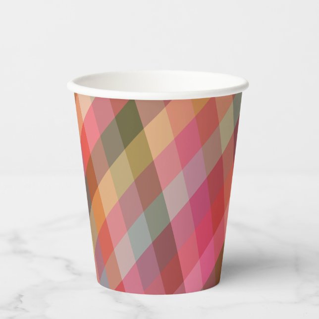 Retro Diagonal Christmas Plaid Cute Preppy Holiday Paper Cups (Front)