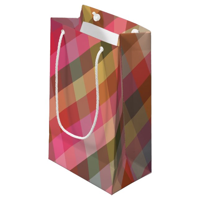Retro Diagonal Christmas Plaid Cute Preppy Holiday Small Gift Bag (Front Angled)