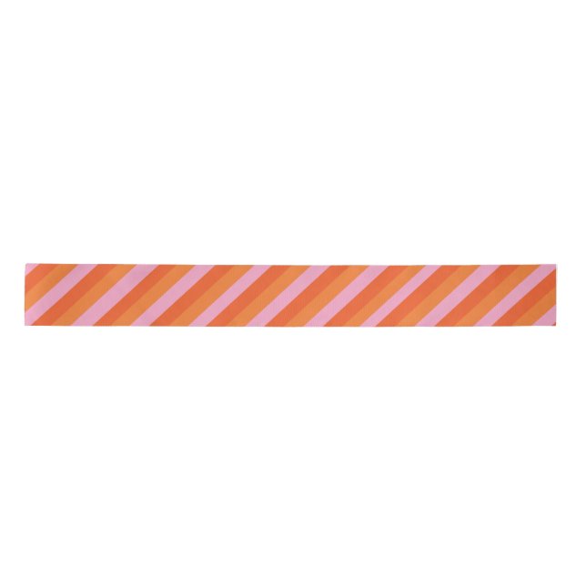 Retro Diagonal Orange and Pink Satin Ribbon (Front)