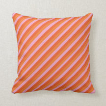 Retro Diagonal Orange and Pink Striped  Cushion