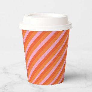 Retro Diagonal Orange and Pink Striped Paper Cups